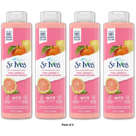 St. Ives Natural Body Wash Soap Pink Lemon And Mandarin Orange 22Oz (Pack of 4)