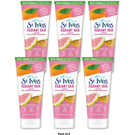 St. Ives Radiant Skin Pink Lemon and Mandarin Orange Face Scrub 6Oz (Pack of 6)