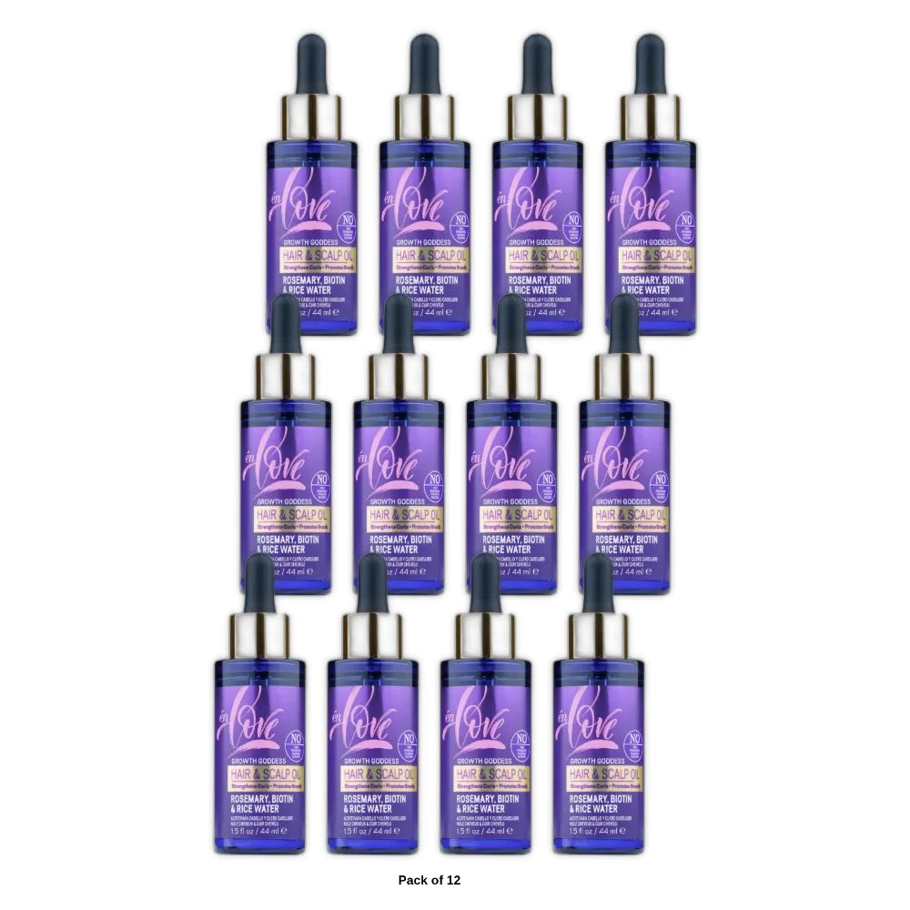 EN LOVE - Growth Goddess Rosemary Biotin Organic Rice Water Hair Scalp Oil 1.5. Oz (Pack of 12)