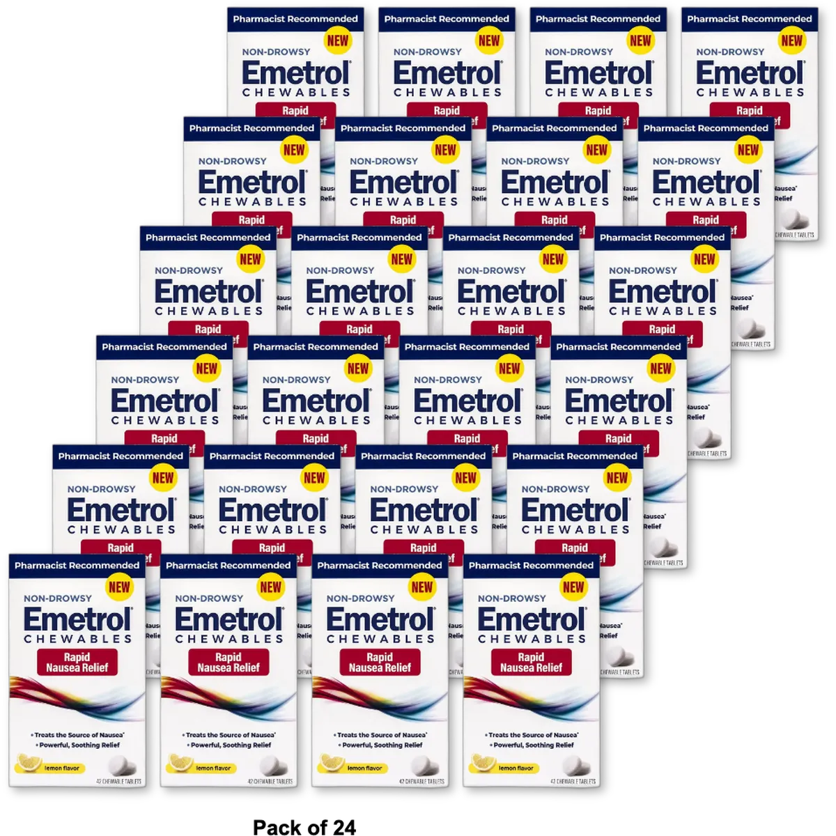 Emetrol Rapid Nausea Relief Chewable Tablets Lemon 4.2oz (Pack of 24)