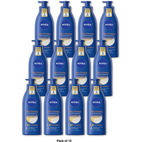 Nivea Nourishing Skin Firming Body Lotion with Pump Q10 and Vitamin C 16.9Oz (Pack of 12)