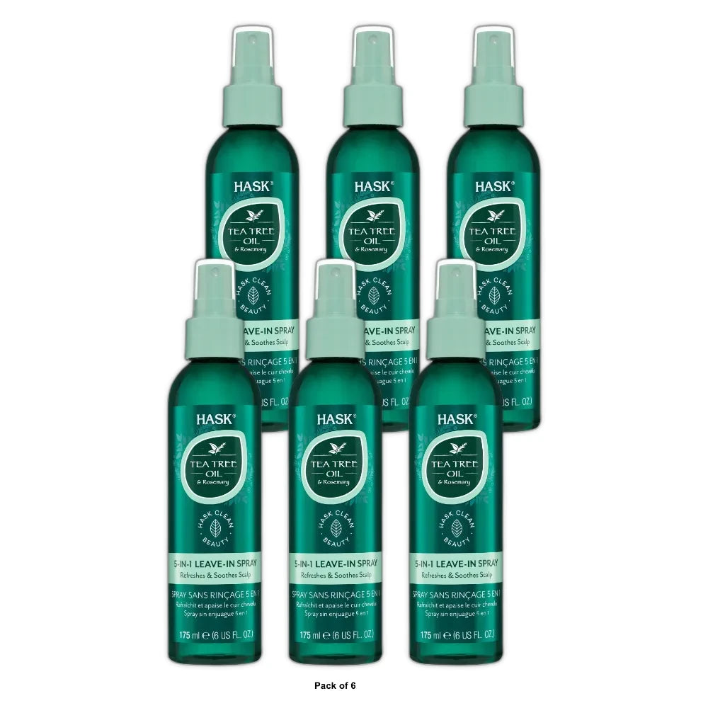 HASK Invigorating Sulfate-Free 5-in-1 Leave-In with Tea Tree Oil & Rosemary, 6 fl oz (Pack of 6)
