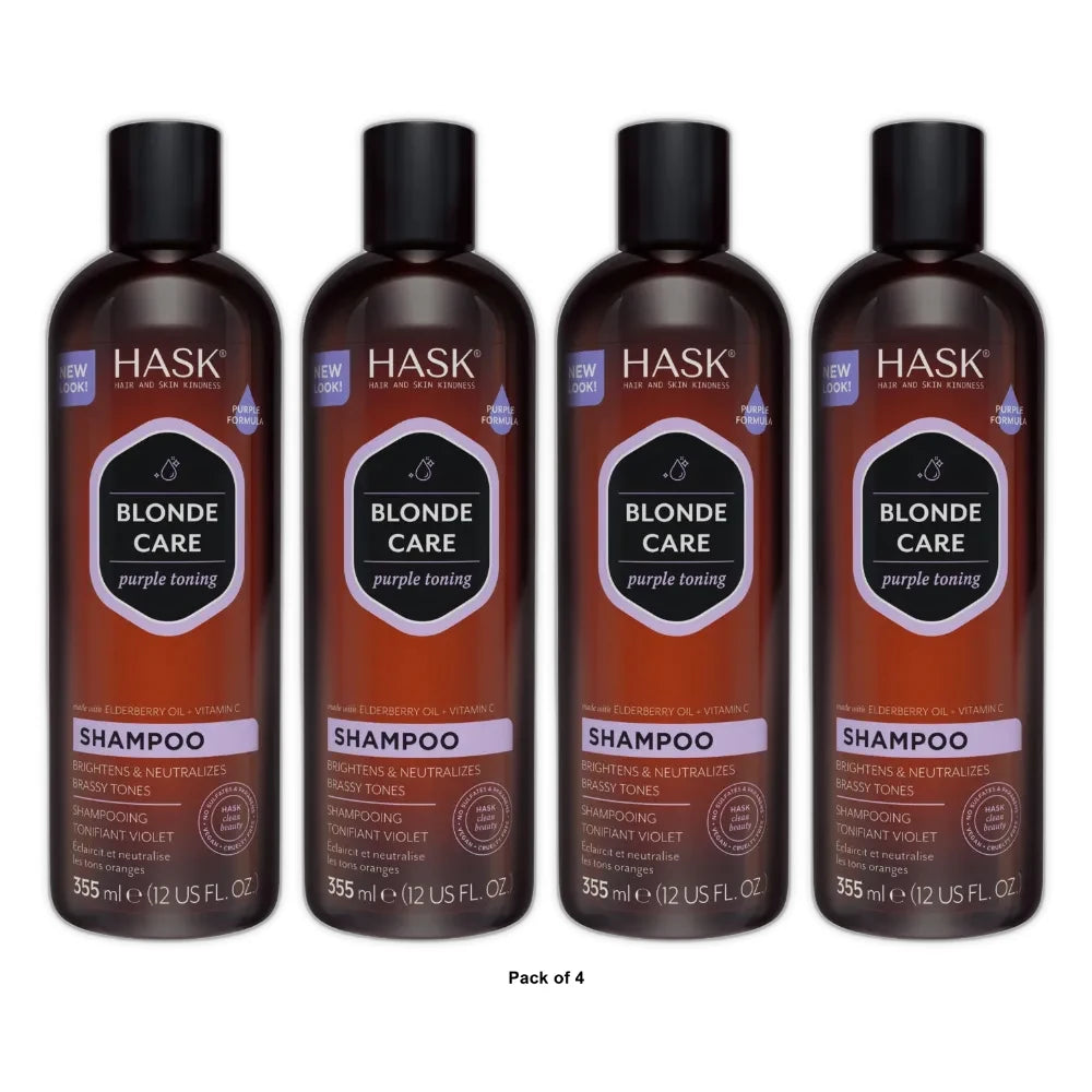 Hask Blonde Care Purple Toning Shampoo 12 fl oz. (Pack of 4)