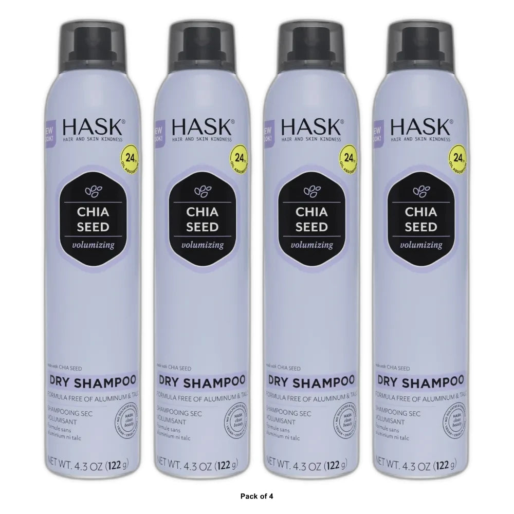 HASK Volumizing Aluminum-Free Dry Shampoo with Chia Seed Net WT 4.3oz (Pack of 4)