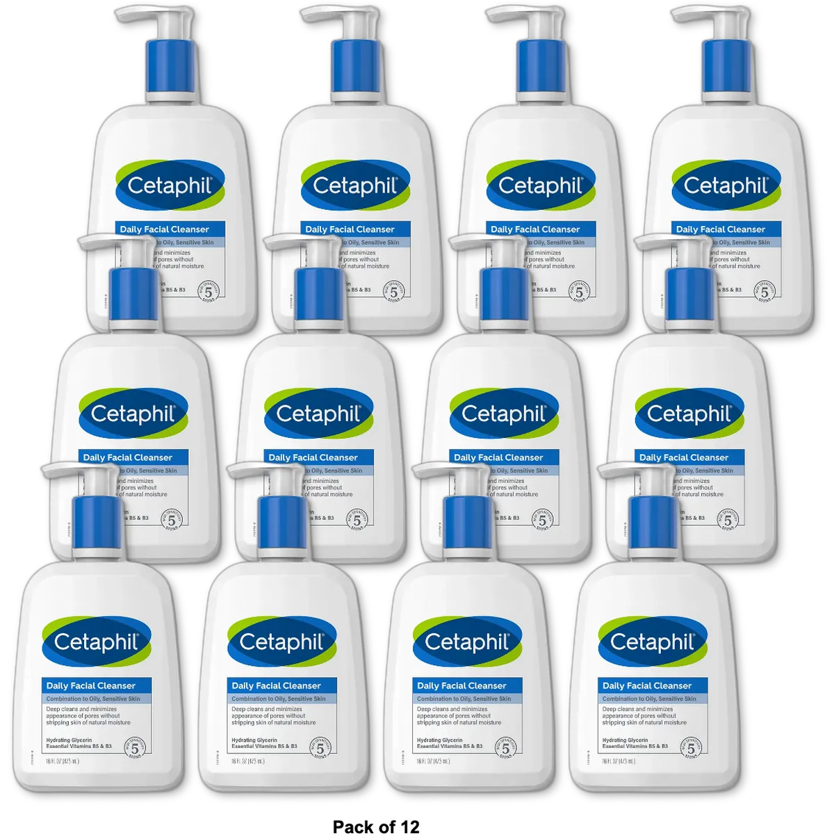 Cetaphil Daily Facial Cleanser Liquid Oily and Sensitive Skin 16Oz (Pack of 12)