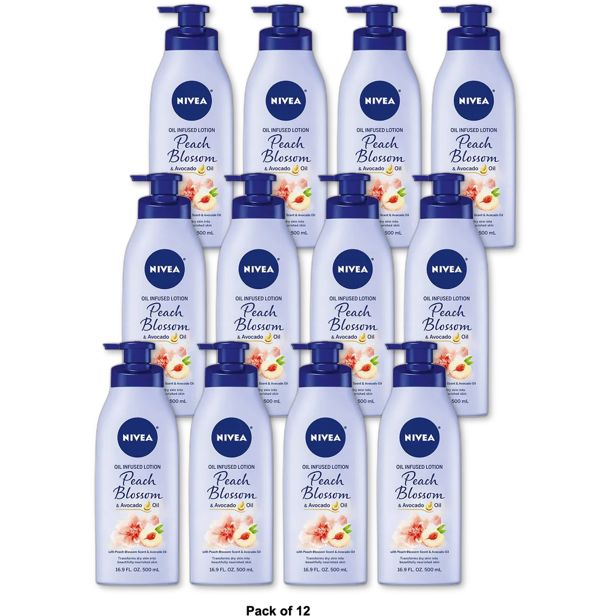 Nivea Oil Infused Peach Blossom and Avocado Oil Body Lotion 16.9Oz (Pack of 12)
