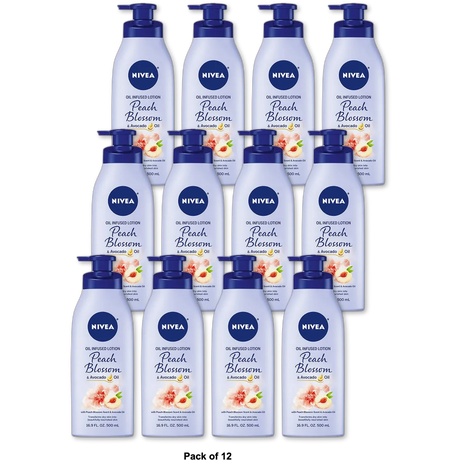 Nivea Oil Infused Peach Blossom and Avocado Oil Body Lotion 16.9Oz (Pack of 12)