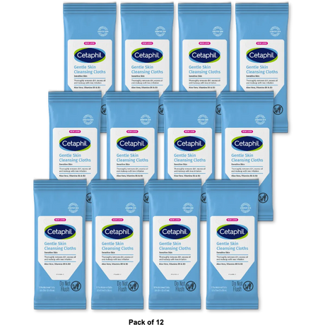 Cetaphil Gentle Skin Cleansing Cloths Face and Body Wipes for Dry and Sensitive Skin 6.74oz (Pack of 12)