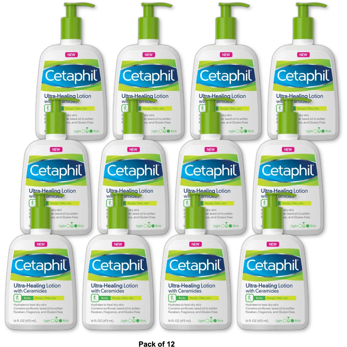 Cetaphil Intensive Healing Lotion with Ceramides For Dry Rough Flaky Skin 16Oz (Pack of 12)