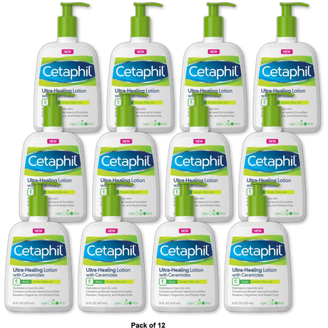 Cetaphil Intensive Healing Lotion with Ceramides For Dry Rough Flaky Skin 16Oz (Pack of 12)