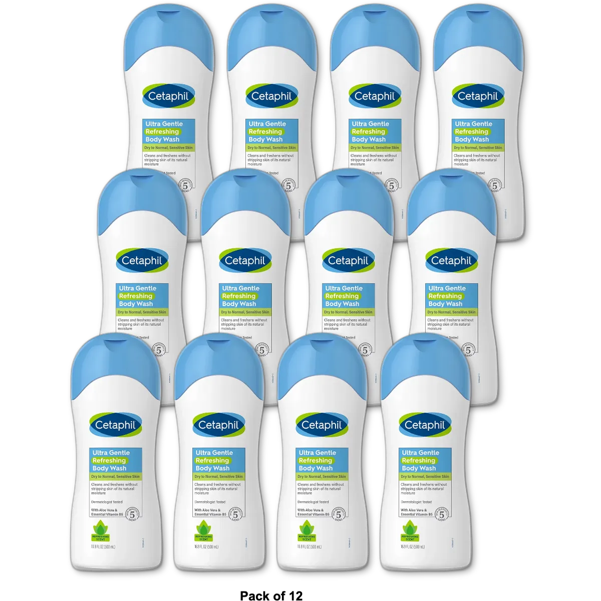 Cetaphil Ultra Gentle Body Wash Refreshing Scent for Sensitive Skin 16.9Oz (Pack of 12)