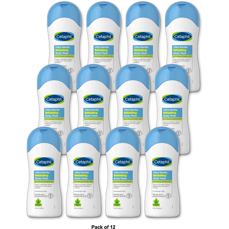 Cetaphil Ultra Gentle Body Wash Refreshing Scent for Sensitive Skin 16.9Oz (Pack of 12)
