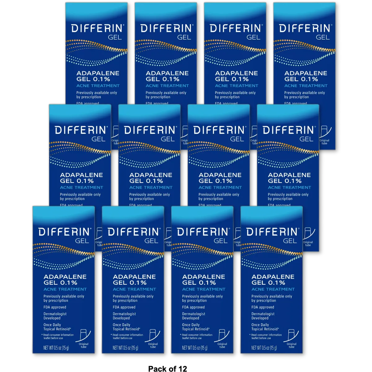 Differin Gel Acne Treatment With Adapalene Gel 0.5Oz (Pack Of 12)