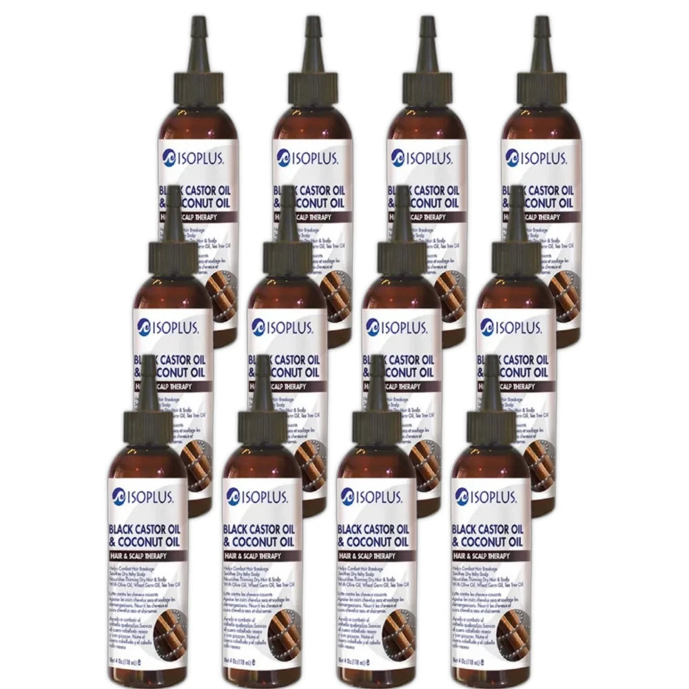 ISOPLUS - Black Castor Oil Coconut Oil Hair Scalp Therapy 4 Oz (Pack of 12)