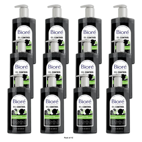 Biore Deep Pore Charcoal Daily Face Wash Care for Dirt & Makeup Removal for Oil 6.77. Oz (Pack of 12)