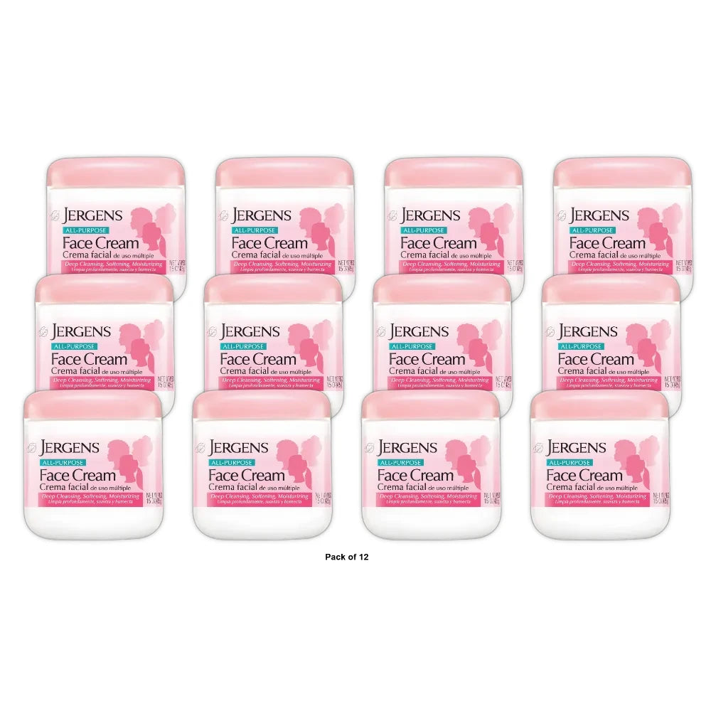 Jergens All Purpose Face Cream Deep Cleansing Moisturizer Lotion for Dry Skin 15 Oz (Pack of 6)
