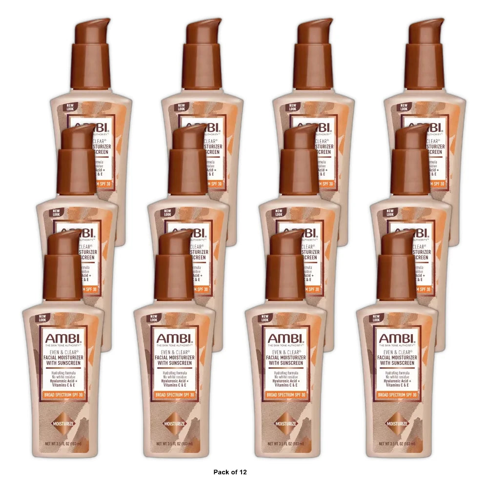 AMBI Even & Clear Daily Facial Moisturizer with SPF 30 For All Skin Types & Age 3.5. Oz (Pack of 12)