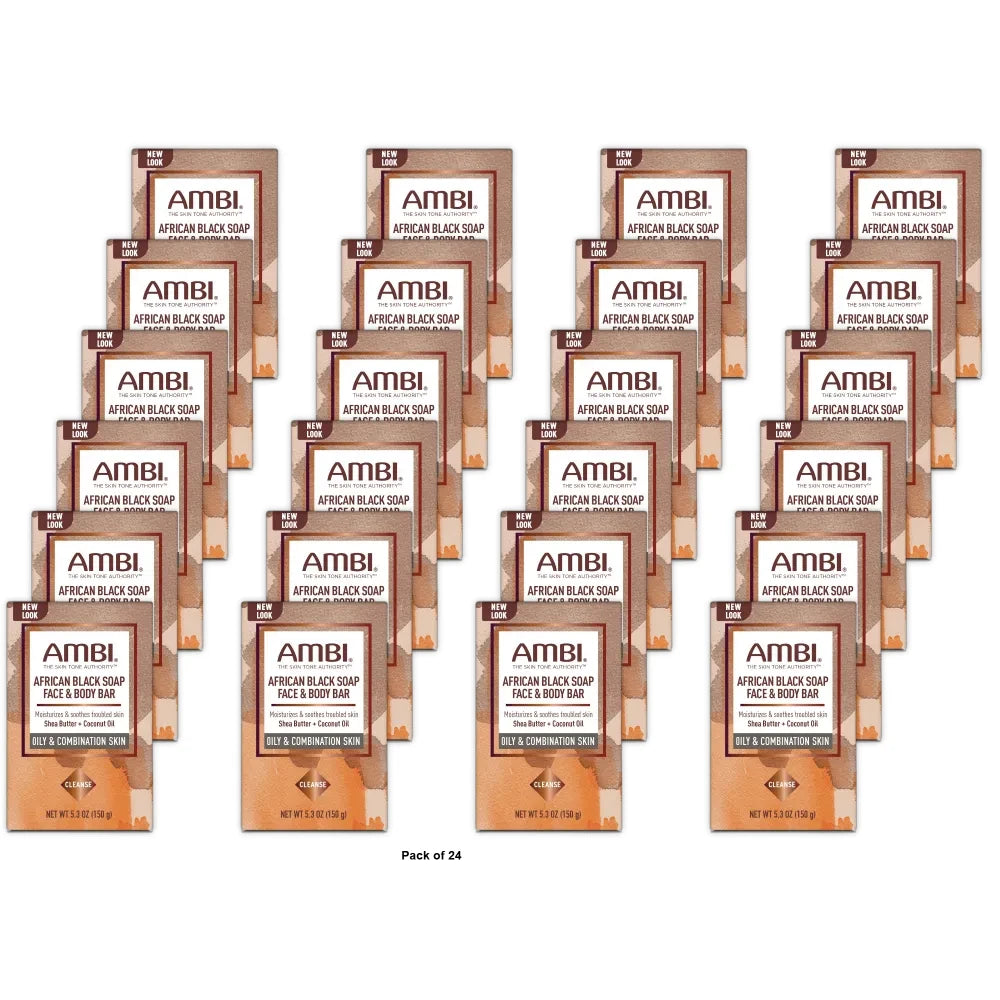 AMBI - African Black Soap Face Body Bar 5.3 Oz (Pack of 24)