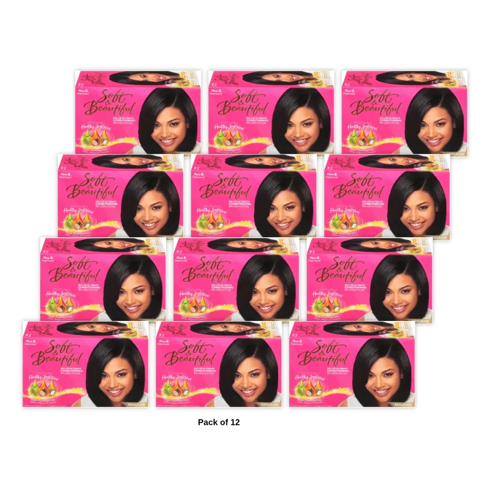 Soft & Beautiful Regular No-Lye Conditioning Relaxer Kit - Relaxed Hair. Coconut (Pack of 12)