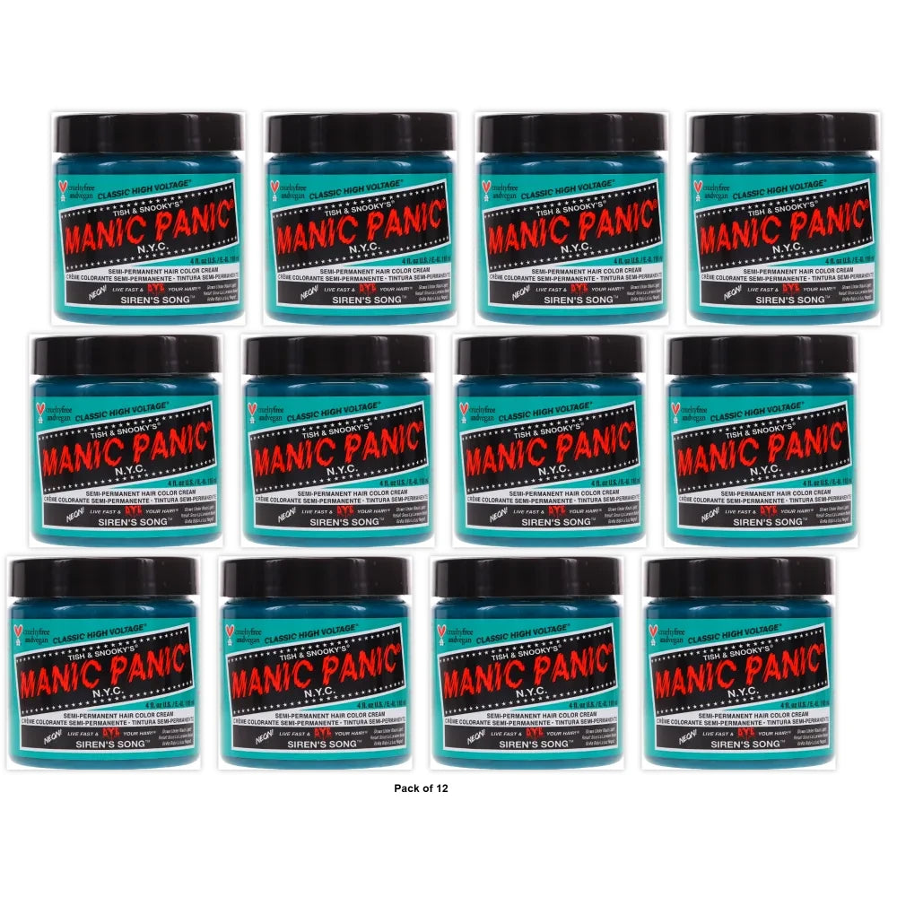 MANIC PANIC Classic Siren’s Song Semi Permanent Hair Color – Neon Blue-Green Hair Dye 4 Oz (Pack of 6)