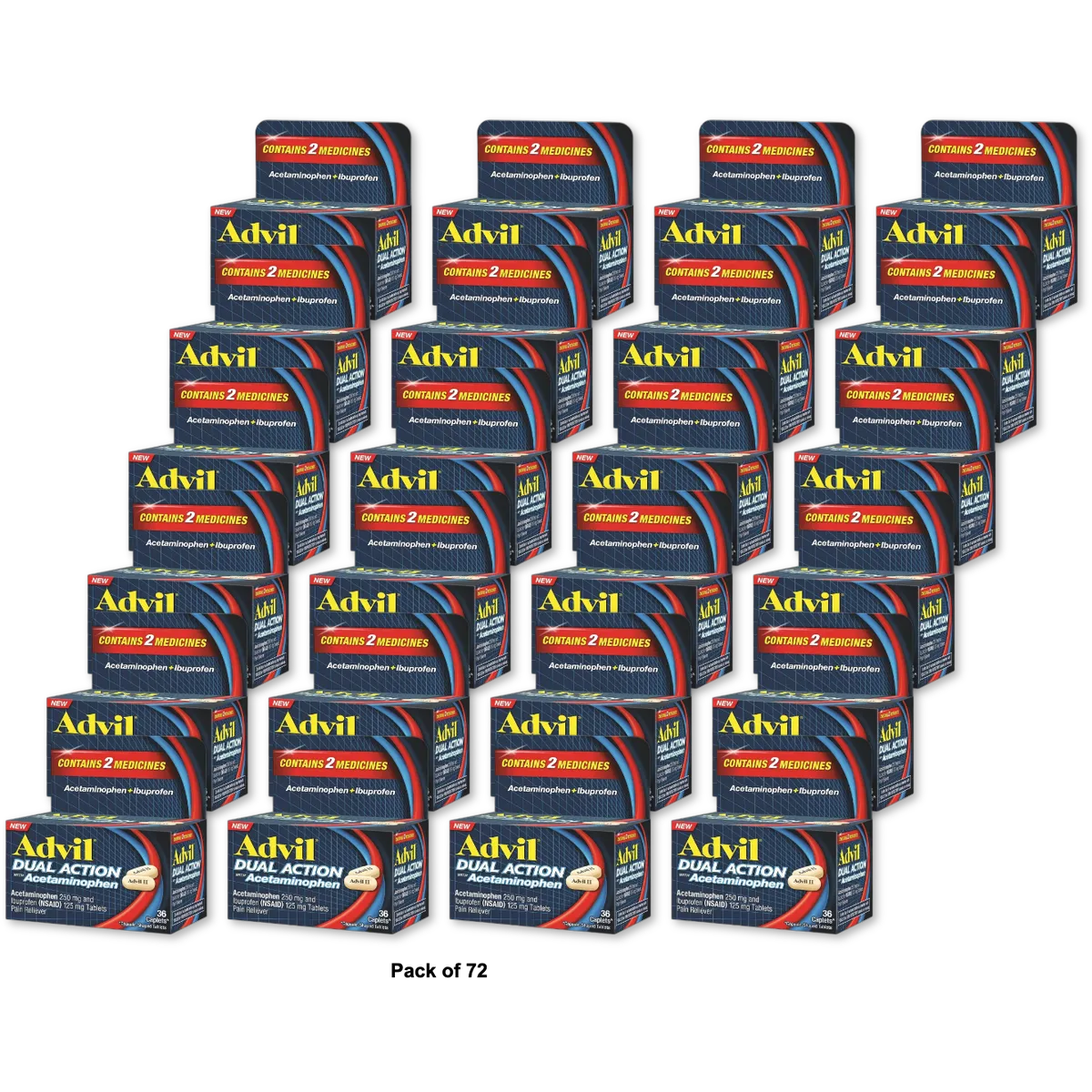 Advil Dual Action With Acetaminophen Caplet 1.83oz (Pack of 72)