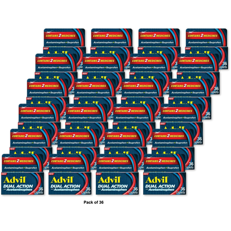 Advil Dual Action with Acetaminophen combination of 250mg Ibuprofen and 500mg Acetaminophen Coated Caplets 1.83oz (Pack of 36)