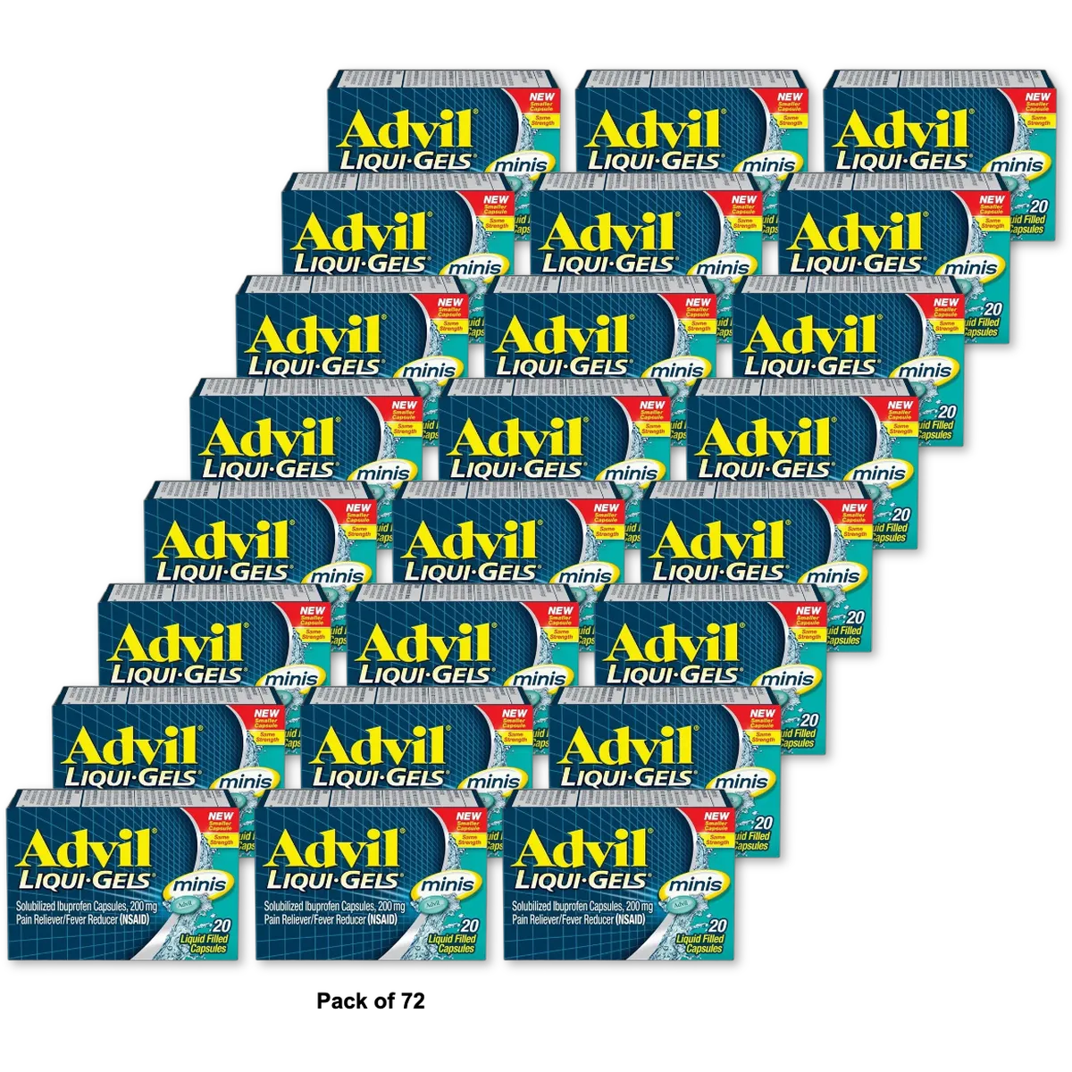 Advil Liquid Gels Minis Pain Reliever And Fever Reducer Liquid Filled Capsules 0.83oz (Pack of 72)
