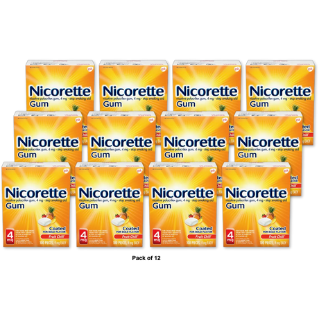 Nicorette Stop Smoking Aid 4mg Gum Fruit Chill 6.20Oz (Pack of 12)
