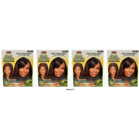 African Pride Olive Miracle Deep Conditioning No-Lye Relaxer - Regular Kit 8-Cou (Pack of 4)