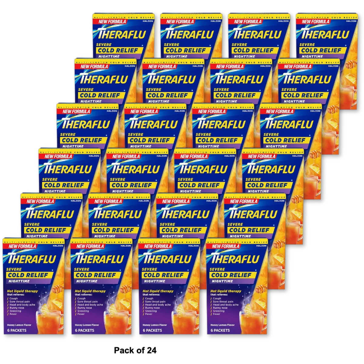 TheraFlu Nighttime Severe Cold Relief Honey Lemon Flavor Powder 3.7oz (Pack of 24)