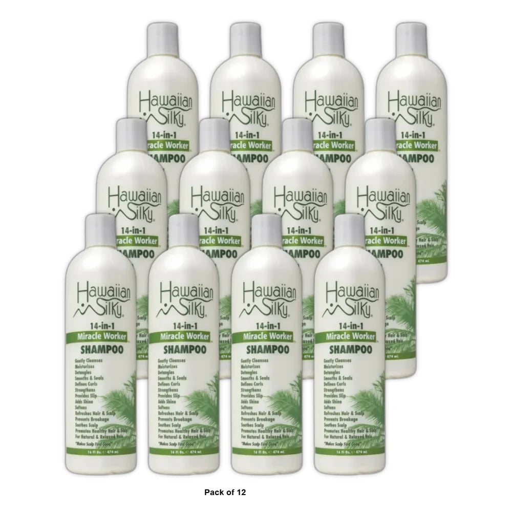 Hawaiian Silky 14-in-1 Miracle Worker Shampoo 16 oz. All Hair Types Moisturizi (Pack of 12)