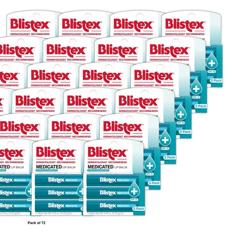 Blistex Medicated Lip Balm - Advanced Protection for Dry Chapped Lips - 3 Count 0.15 Oz (Pack of 72)