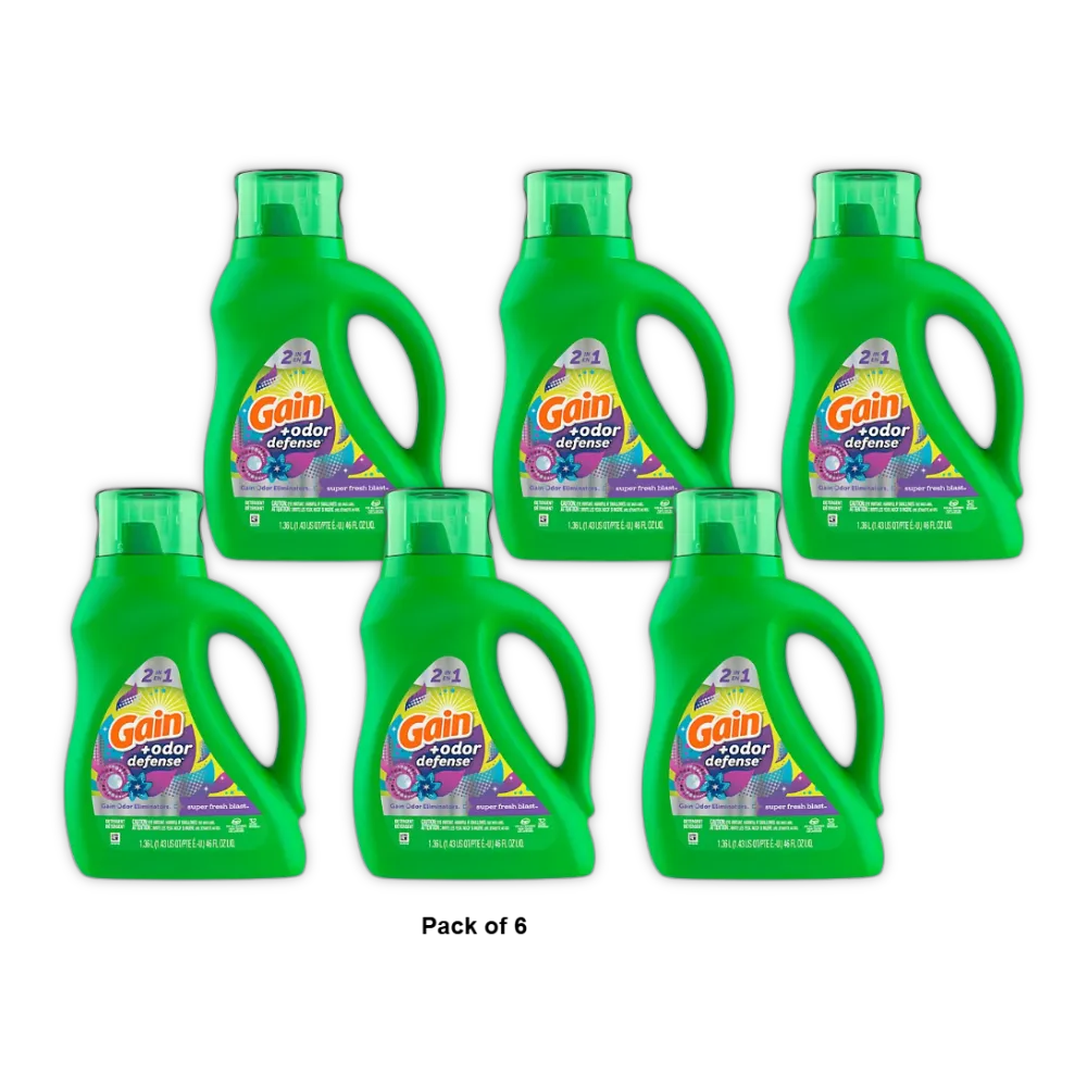 Gain Liquid Detergent 46 oz + Odor Defense (Pack of 6)
