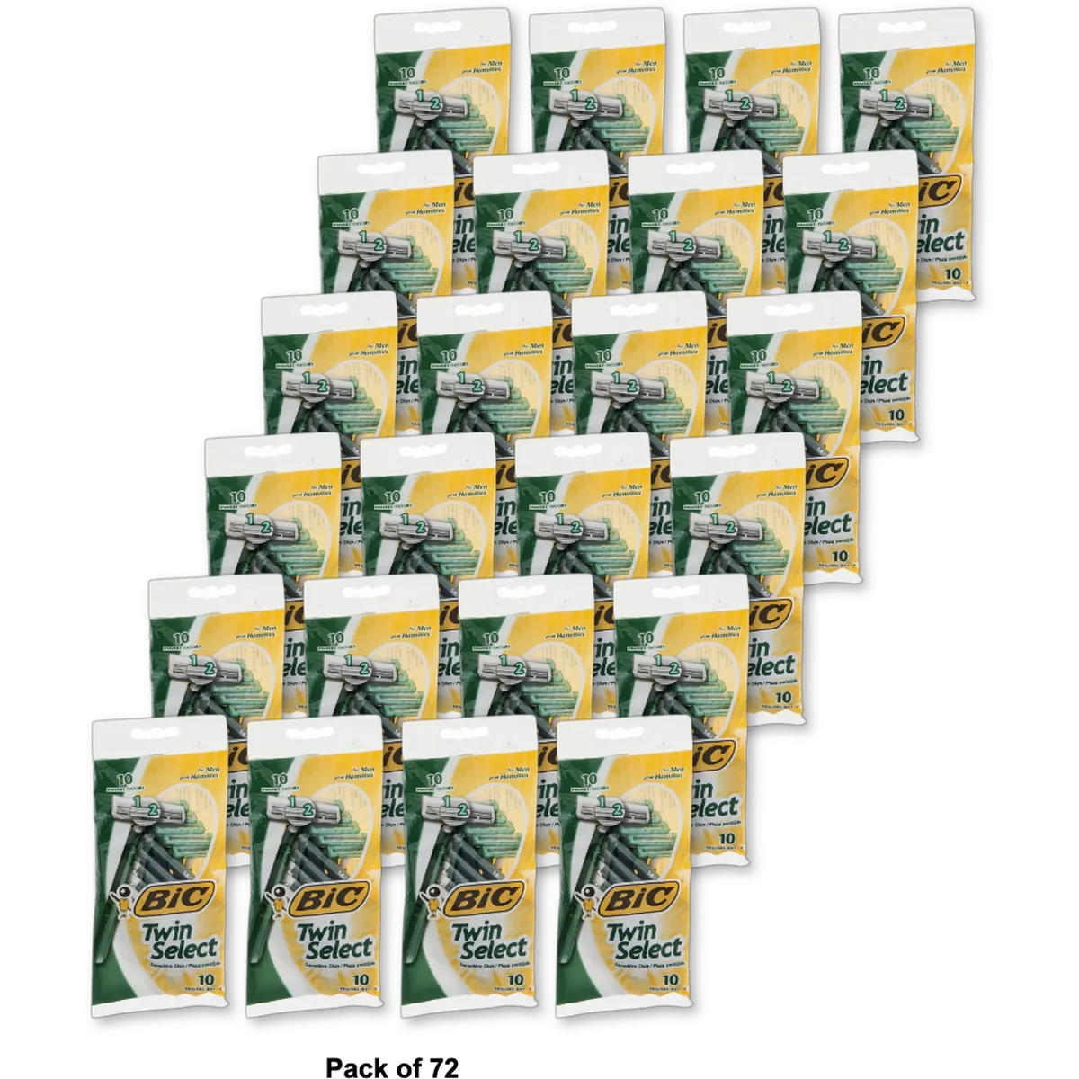 Bic Twin Select Shavers For Men Sensitive Skin 2.56Oz (Pack of 72)