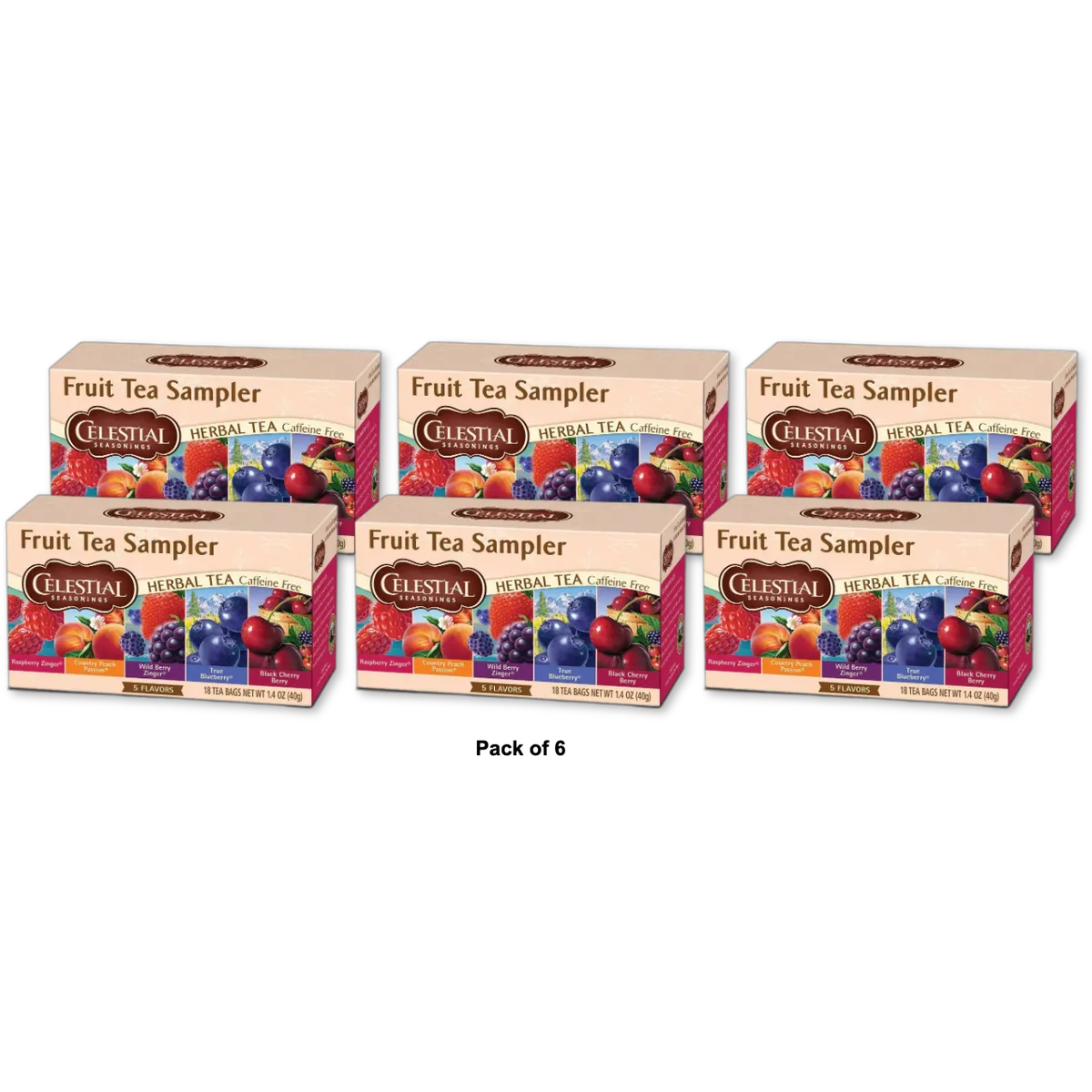 Celestial Seasonings Fruit Tea Sampler Herbal Tea 1.4Oz (Pack Of 6)