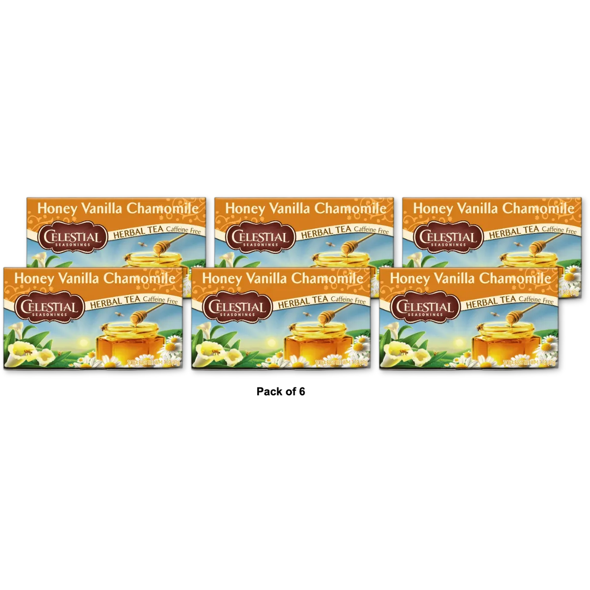 Celestial Seasonings Herb Tea Honey Vanilla Chamomile 20 Tea Bags 1.7Oz (Pack Of 6)