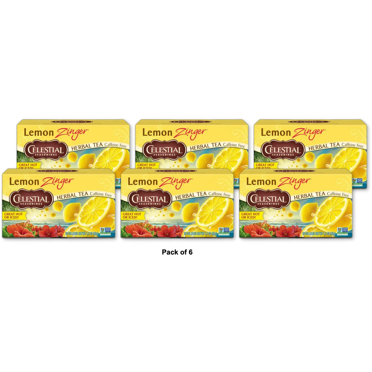Celestial Seasonings Lemon Zinger Caffeine Free Natural Herb Tea 20 Bags 1.7Oz (Pack Of 6)