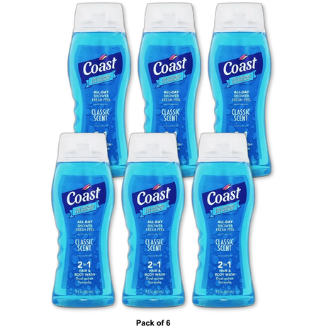 Coast Classic Scent Hair & Body Wash 18Oz (Pack of 6)
