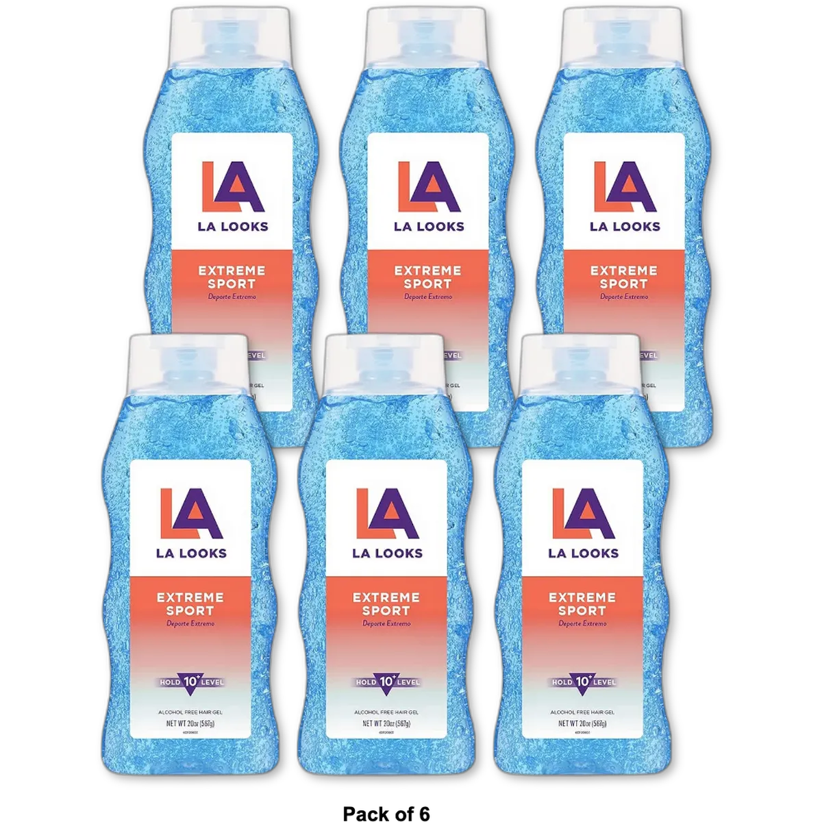 L.A.Looks Sport X-Treme Hold Level 10+ Hold Hair Gel 20Oz (Pack of 6)