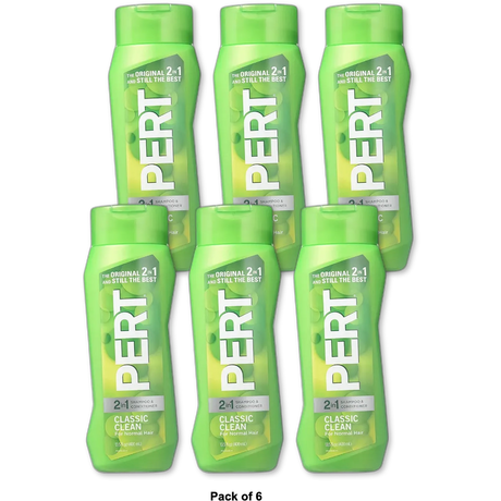 Pert Classic Clean 2 in 1 Shampoo & Conditioner for Normal Hair 13.5Oz (Pack of 6)