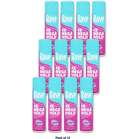 Rave 4X Mega Humidity Resistant Aerosol Hair Spray 11Oz (Pack of 12)