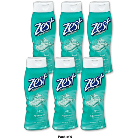 Zest Aqua with Vitamin E Refreshing Body Wash 18Oz (Pack of 6)