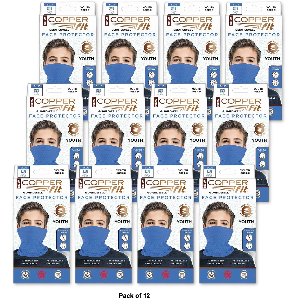 Copper Fit Big Guardwell Face Cover and Neck Gaiter Blue Youth (Pack of 12)