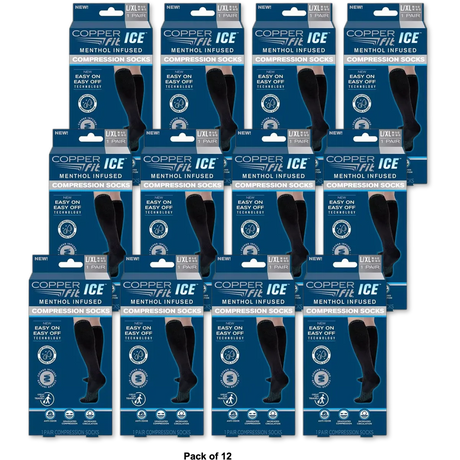 Copper Fit womens Ice Menthol Infused Compression Socks Black Large X 1 Pair 3.21Oz (Pack of 12)