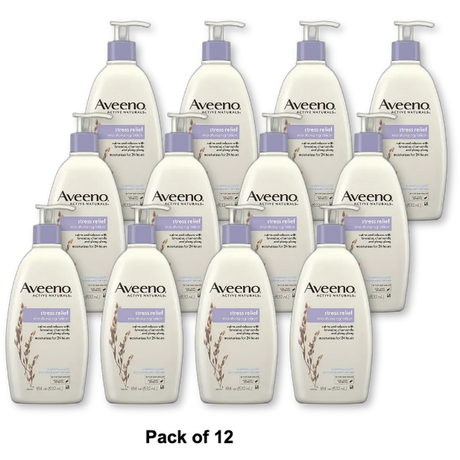 Aveeno Stress Relief Moisturizing Body and Hand Lotion Lavender Chamomile And Ylang-Ylang 18Oz (Pack of 12)