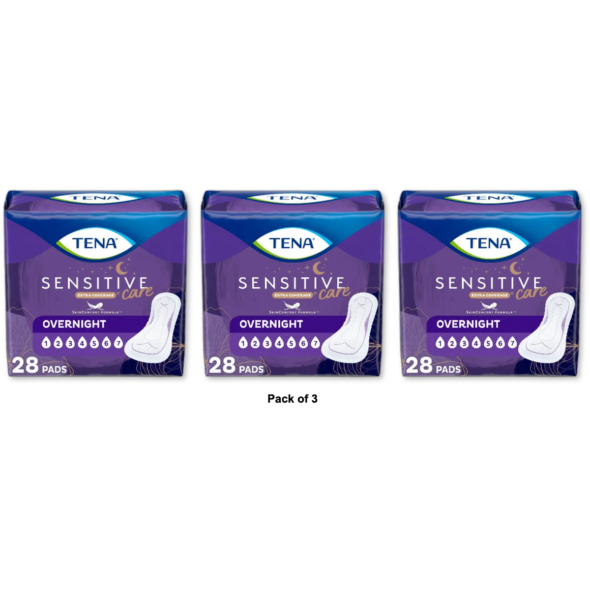 Tena Incontinence Overnight Absorbency Pads For Woman Long 48Oz (Pack of 3)
