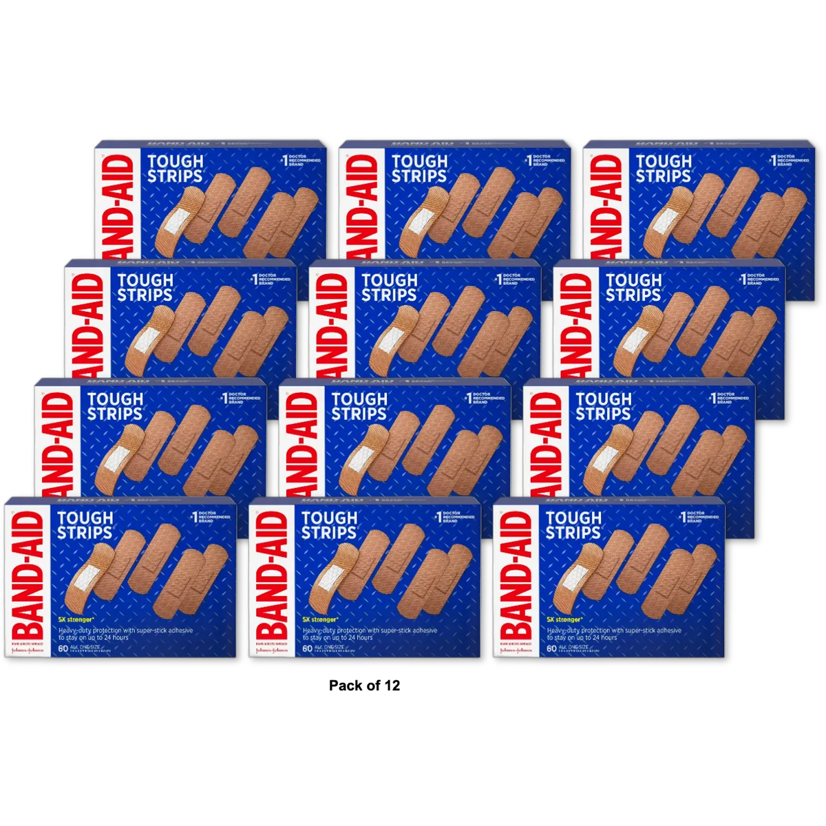 Band-Aid Adhesive Bandages Tough Strips 1.76Oz (Pack of 12)
