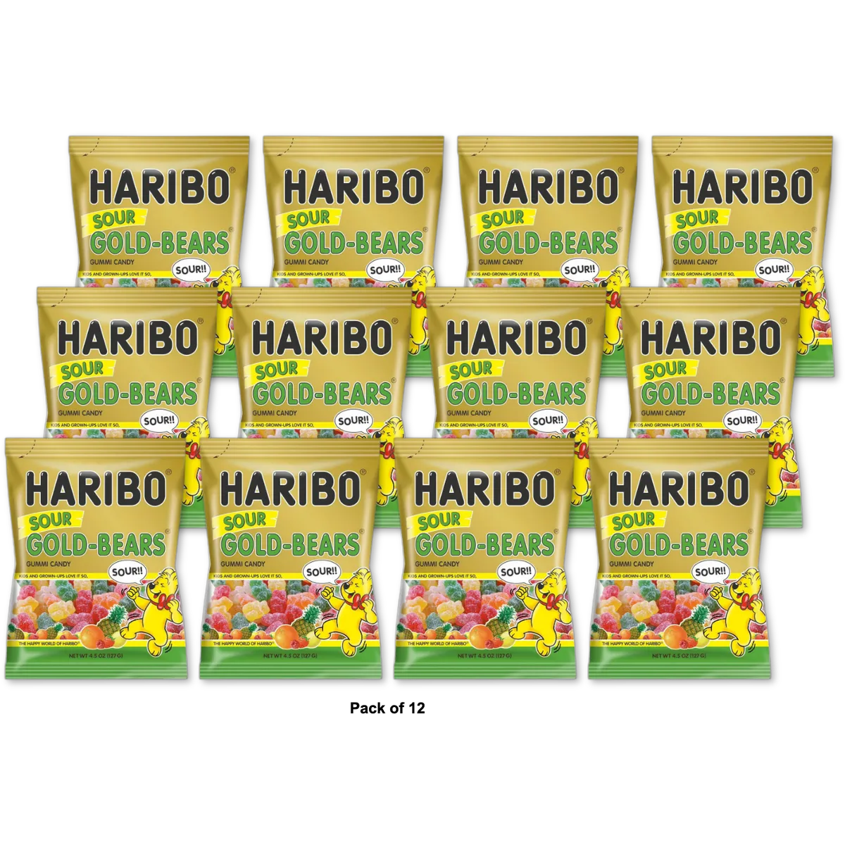 Haribo Gold Bears Sour Gummi Candy 4.5Oz (Pack of 12)