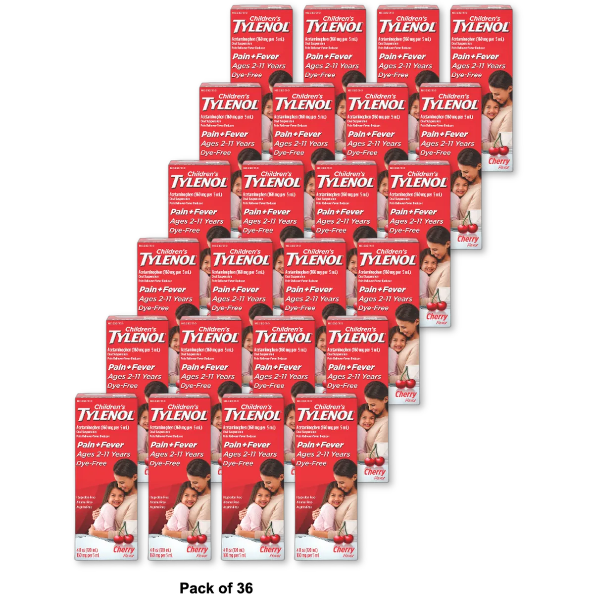 Tylenol Childrens Dye-Free Pain + Fever Relief Liquid Acetaminophen Cherry Flavor 4Oz (Pack of 36)