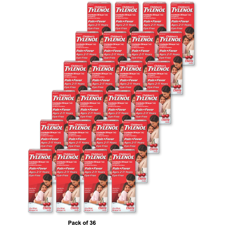Tylenol Childrens Dye-Free Pain + Fever Relief Liquid Acetaminophen Cherry Flavor 4Oz (Pack of 36)